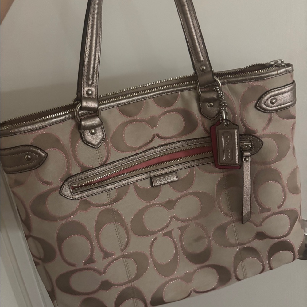 Coach Metallic Beige and Pink Tote